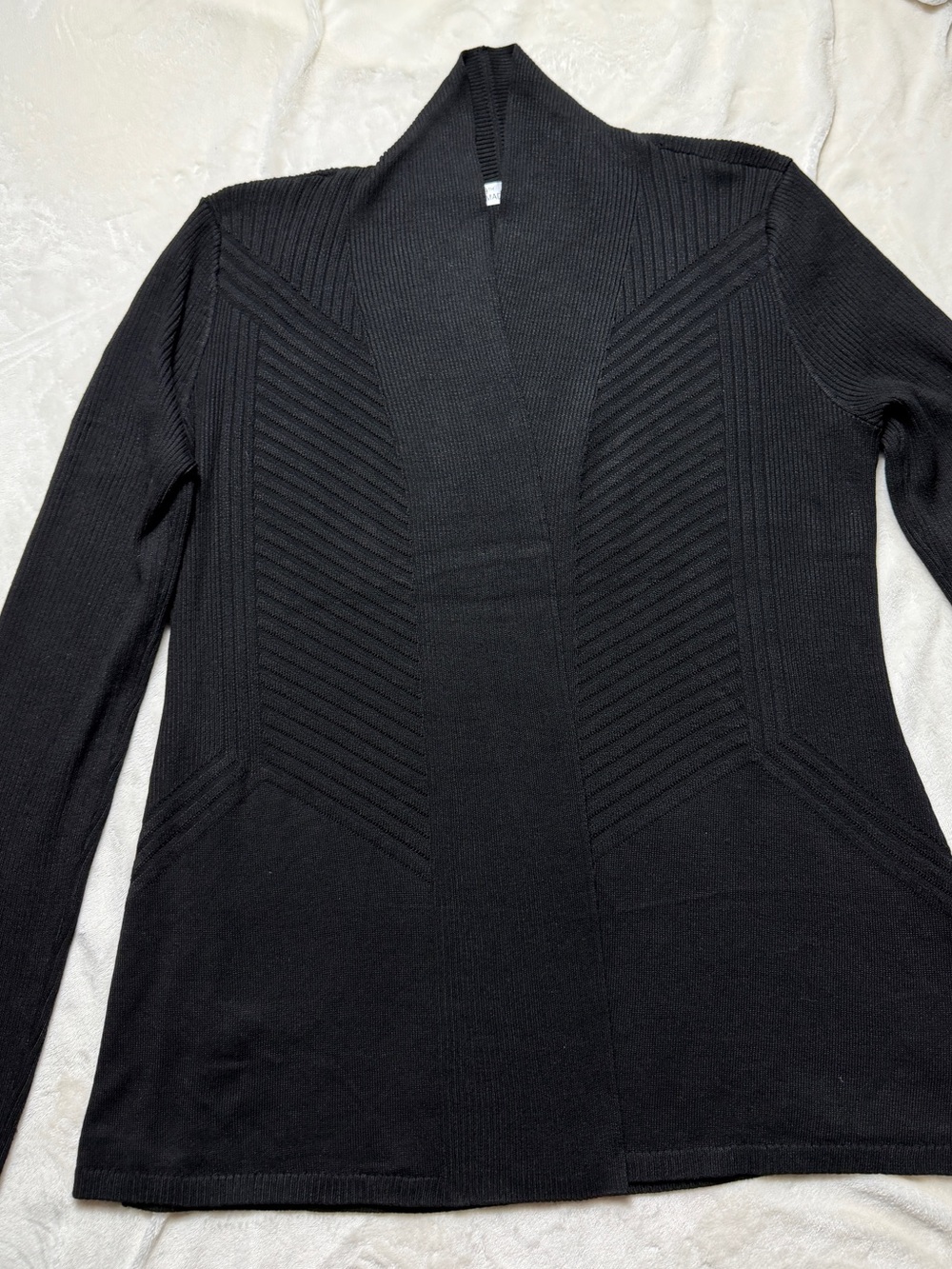 Black Open-Front Ribbed Knit Women's Sweater